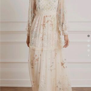 Needle & Thread Cream Floral Long Sleeve Dress